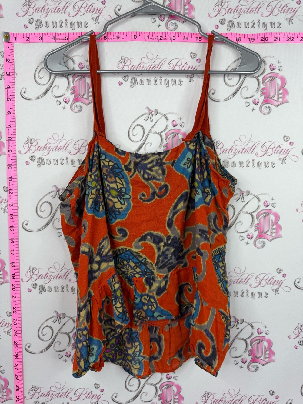 American Eagle Outfitters tank top Orange Floral-Print Cami with Blue Accents - Picture 2 of 10